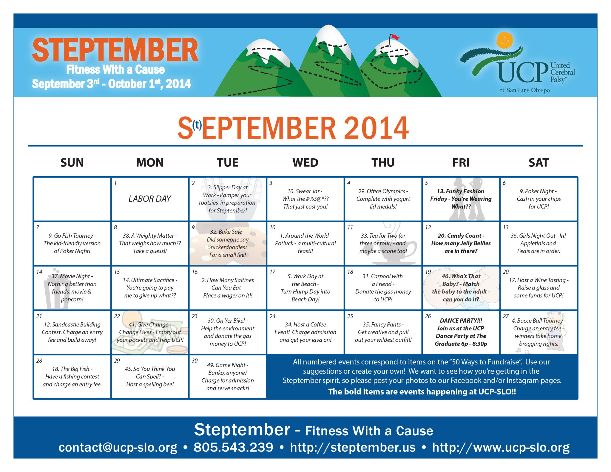 Fundraising Ideas Calendar UCP Of San Luis Obispo