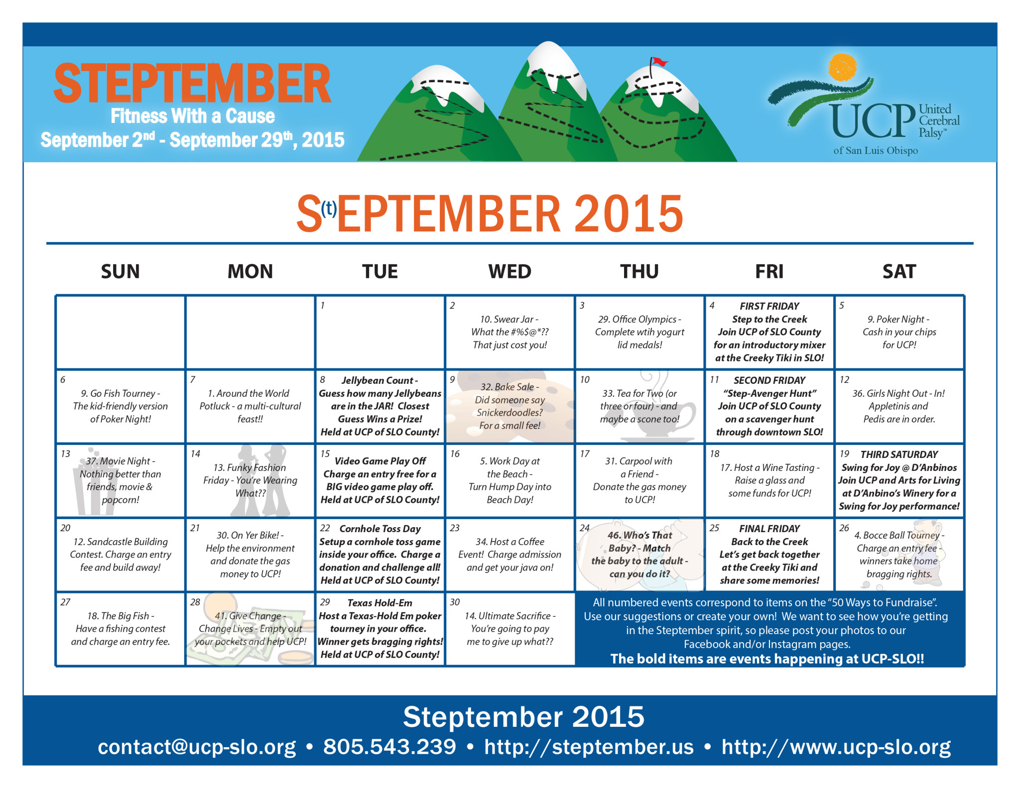 Fundraising Ideas Calendar 2015 UCP Of San Luis Obispo