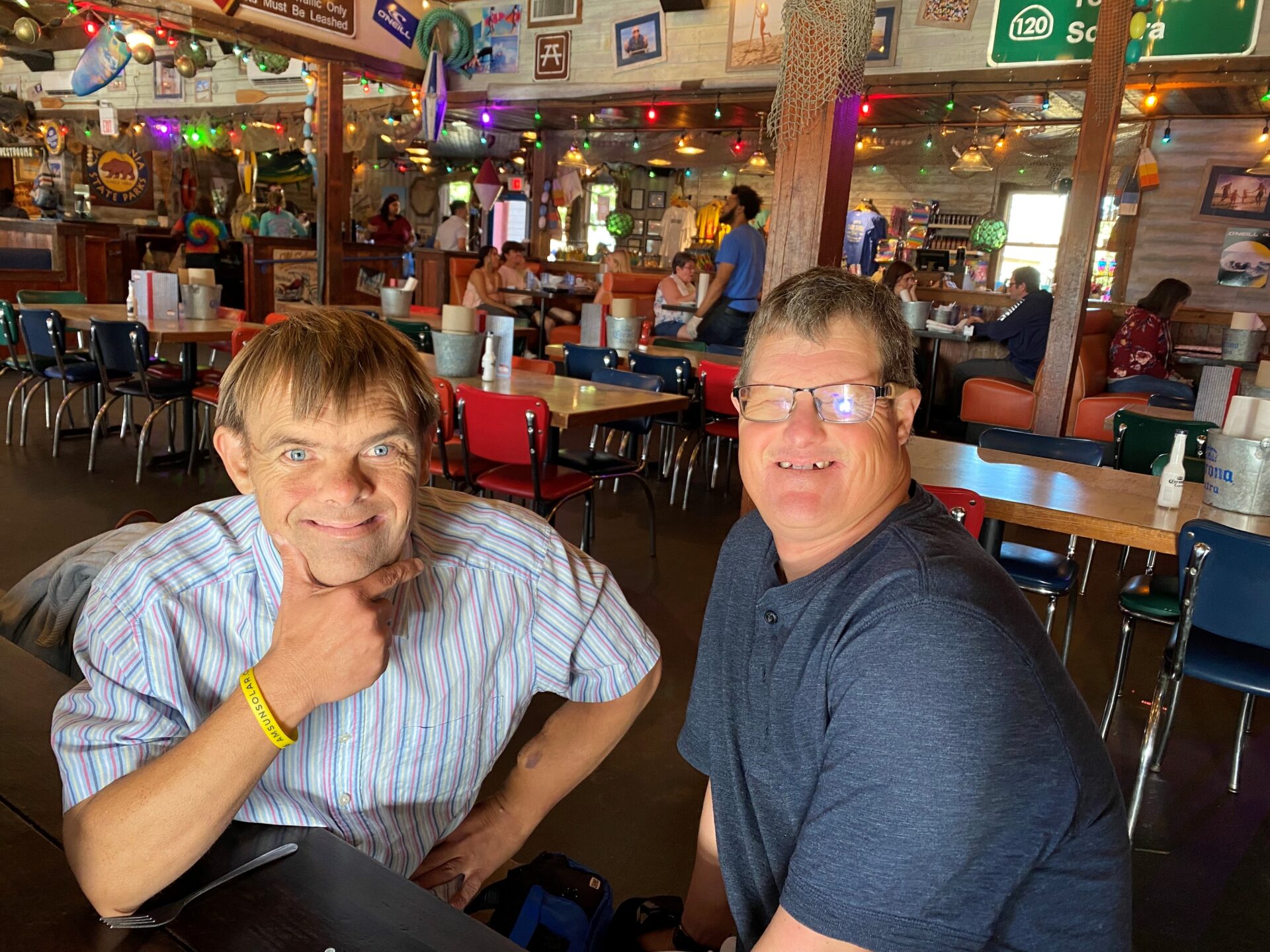 Michael and Drew hanging out, waiting to eat!